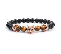 KYINYUECH 1pc Natural Stone Hand Wolf Head Bracelet Men Black Matte Agates Bead Yellow Red Blue Tiger Eye