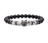 KYINYUECH 1pc Natural Stone Hand Wolf Head Bracelet Men Black Matte Agates Bead Yellow Red Blue Tiger Eye