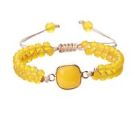KYINYUECH 1pc Natural Stone Pendant Bracelet Round Square Yellow 4mm Bead Braided Rope Bangles For Woman Man