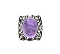 KYINYUECH 1pc Natural Stone Ring Tiger Eye Obsidian Amethysts Pink Egg Bead Silver Color Finger Rings For Man Women