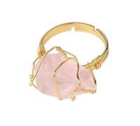 KYINYUECH 1pc Natural Stone Rings Irregular Wire Wrap Women Men Amethysts Fluorite Gold-color Resizable Quartz Ring