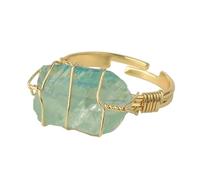 KYINYUECH 1pc Natural Stone Rings Irregular Wire Wrap Women Men Amethysts Fluorite Gold-color Resizable Quartz Ring