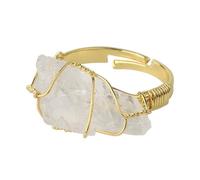 KYINYUECH 1pc Natural Stone Rings Irregular Wire Wrap Women Men Amethysts Fluorite Gold-color Resizable Quartz Ring