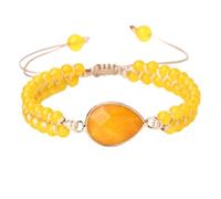 KYINYUECH 1pc Natural Stone Yellow Chalcedony Round Beads Bracelets For Women Handmade Adjustable Rope Bangles Men Wristband Gift