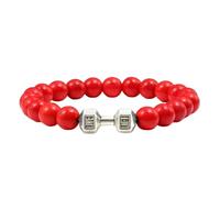 KYINYUECH 1pc Natural Volcanic Stone Bracelet Men Matte Black Lave White Beads Dumbbell Strand Bracelets Women