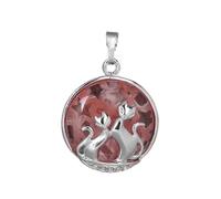 KYINYUECH 1pc Pendant For Necklace Natural Stone Round Flat Beads Double Cats Heart Pendants Women