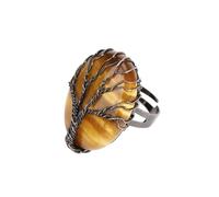 KYINYUECH 1pc Rings For Women Egg Shape Natural Stone Bead Wire Wrapped Tree Of Life Adjustable Ring