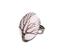 KYINYUECH 1pc Rings For Women Egg Shape Natural Stone Bead Wire Wrapped Tree Of Life Adjustable Ring