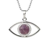 KYINYUECH 1pc Round Natural Stone Pendants Inlaid Zircon Silver Color Pendant Necklace Women