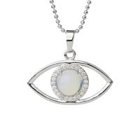 KYINYUECH 1pc Round Natural Stone Pendants Inlaid Zircon Silver Color Pendant Necklace Women