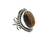 KYINYUECH 1pc Silver Color Man Ring Natural Stone Egg Bead Tiger Eye Lapis Finger Ring