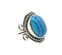 KYINYUECH 1pc Silver Color Man Ring Natural Stone Egg Bead Tiger Eye Lapis Finger Ring