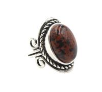 KYINYUECH 1pc Silver Color Man Ring Natural Stone Egg Bead Tiger Eye Lapis Finger Ring
