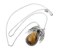 KYINYUECH 1pc Water Drop Wing Pendant Necklaces Natural Stone Amethyst Rose Quartz Tiger Eye Fluorite Necklace