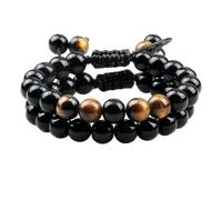 KYINYUECH 2Pcs Adjustable Braided Natural Stone Beads Bracelets For Couples Women Men Tiger Eye Lava Bracelet