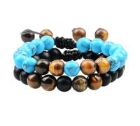 KYINYUECH 2Pcs Adjustable Braided Natural Stone Beads Bracelets For Couples Women Men Tiger Eye Lava Bracelet