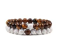 KYINYUECH 2Pcs Man Bracelets Set Of Tiger Eye Stone Peacock Stone Weathered Stone White Pine Map Stone Picture Bracelet Set Gift For Women