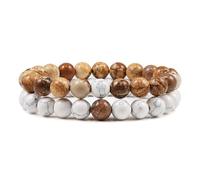 KYINYUECH 2Pcs Man Bracelets Set Of Tiger Eye Stone Peacock Stone Weathered Stone White Pine Map Stone Picture Bracelet Set Gift For Women