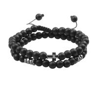 KYINYUECH 2pcs/set Natural Stone Obsidian Stone Bracelet Men Black Lava Hematite Cross Beads Bangle Women