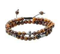 KYINYUECH 2pcs/set Natural Stone Obsidian Stone Bracelet Men Black Lava Hematite Cross Beads Bangle Women