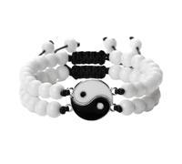 KYINYUECH 2Pcs/set Tai Chi Yin Yang Bracelets 6mm Tiger Eye Black Lava Adjustable Couple For Women Gifts
