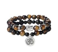 KYINYUECH 2Pieces Natural Stone Beaded Bracelet Bangles Elastic Buddha Head For Women Men Couple Gift