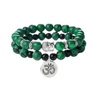 KYINYUECH 2Pieces Natural Stone Beaded Bracelet Bangles Elastic Buddha Head For Women Men Couple Gift