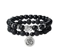 KYINYUECH 2Pieces Natural Stone Beaded Bracelet Bangles Elastic Buddha Head For Women Men Couple Gift