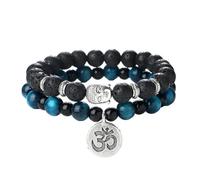 KYINYUECH 2Pieces Natural Stone Beaded Bracelet Bangles Elastic Buddha Head For Women Men Couple Gift