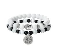 KYINYUECH 2Pieces Natural Stone Beaded Bracelet Bangles Elastic Buddha Head For Women Men Couple Gift