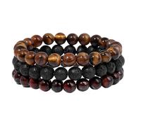 KYINYUECH 3Pcs Men Stone Bracelet Natural Howlite Lava Tiger Eye Hematite Bead Stretch Bracelet Set Gift