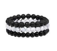KYINYUECH 3Pcs Men Stone Bracelet Natural Howlite Lava Tiger Eye Hematite Bead Stretch Bracelet Set Gift