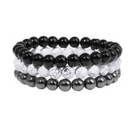 KYINYUECH 3Pcs Men Stone Bracelet Natural Howlite Lava Tiger Eye Hematite Bead Stretch Bracelet Set Gift