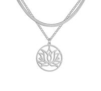 KYINYUECH Lotus Flower Pendant Necklace Stainless Steel Double Layer Clavicle Snake Chain Chakra For Women