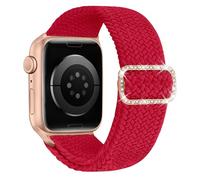KYISGOS Stretchy Solo Loop Compatible with Apple Watch Band 46mm 49mm 45mm 44mm 42mm, Nylon Strap with Pearl and Diamond Buckle for iWatch Series 11 10 9 8 7 6 5 4 3 2 1 SE Ultra (Red/Rose Gold)