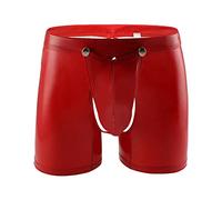 Kyisoy Men Sexy Lingerie PVC Boxer Faux Leather Brief Latex Shorts Pants Tights Wet Look Bikini Swim Trunks Nightclub, Red, M