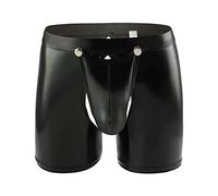 Kyisoy Men Sexy Lingerie PVC Boxer Faux Leather Brief Latex Shorts Pants Tights Wet Look Bikini Swim Trunks Nightclub, Black, XXL