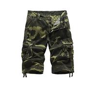 Kyisoy Men's Multi-Pocket Camo Cargo Shorts Loose Outdoor Cotton Twill Short Pants Relaxed Fit Camouflage Jogger Shorts, Army Green, 30
