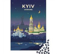 Kyiv Ukraine Skyline at Night Jigsaw Puzzle 1000 Pieces, Metropolitan Building Scene, Thick Cardboard Pieces for Home Décor Fans, Travel Gift, Weekend Hobby, 70x50cm/1000pcs