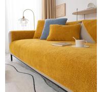 KYJSW 1 Piece Soft Thick Lamb Wool Fabric Sofa Cover 1 2 3 4 Seater Warm Non-Slip Reversible Washable Couch Covers for Corner L Shape (Yellow,110 * 160 cm)