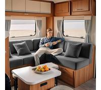 KYJSW Caravan Sofa Seat Covers Velvet Stretch Non-Slip RV Dinette Cushion Cover With Elastic Strap Couch Slipcovers For Camper Car Bench (Grey,W 130-160 cm, D 65-90 cm)