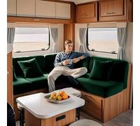 KYJSW Caravan Sofa Seat Covers Velvet Stretch Non-Slip RV Dinette Cushion Cover With Elastic Strap Couch Slipcovers For Camper Car Bench (Pine green,W 65-90 cm, D 65-90 cm)