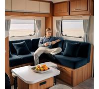 KYJSW Caravan Sofa Seat Covers Velvet Stretch Non-Slip RV Dinette Cushion Cover With Elastic Strap Couch Slipcovers For Camper Car Bench (Navy blue,W 65-90 cm, D 65-90 cm)