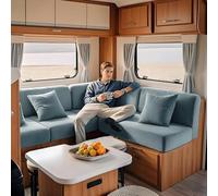 KYJSW Caravan Sofa Seat Covers Velvet Stretch Non-Slip RV Dinette Cushion Cover With Elastic Strap Couch Slipcovers For Camper Car Bench (Light blue,W 150-190 cm, D 50-70 cm)