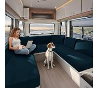 KYJSW High Stretch Caravan Couch Seat Cover Backrest Cover Double Non-Slip RV Dinette Cushion Covers With Elasticated And Tie-Down Straps (Blue green,W 150-190 cm, D 50-70 cm)
