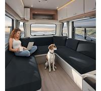 KYJSW High Stretch Caravan Couch Seat Cover Backrest Cover Double Non-Slip RV Dinette Cushion Covers With Elasticated And Tie-Down Straps (Dark grey,W 100-125 cm, D 50-70 cm)