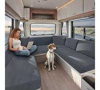 KYJSW High Stretch Caravan Couch Seat Cover Backrest Cover Double Non-Slip RV Dinette Cushion Covers With Elasticated And Tie-Down Straps (Grey,W 60-90 cm, D 30-50 cm)