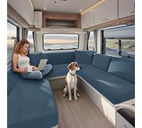 KYJSW High Stretch Caravan Couch Seat Cover Backrest Cover Double Non-Slip RV Dinette Cushion Covers With Elasticated And Tie-Down Straps (Blue,W 100-125 cm, D 50-70 cm)