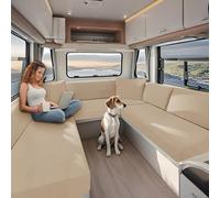 KYJSW High Stretch Caravan Couch Seat Cover Backrest Cover Double Non-Slip RV Dinette Cushion Covers With Elasticated And Tie-Down Straps (Beige,W 150-190 cm, D 50-70 cm)