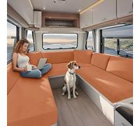 KYJSW High Stretch Caravan Couch Seat Cover Backrest Cover Double Non-Slip RV Dinette Cushion Covers With Elasticated And Tie-Down Straps (Orange,W 95-135 cm, D 65-95 cm)